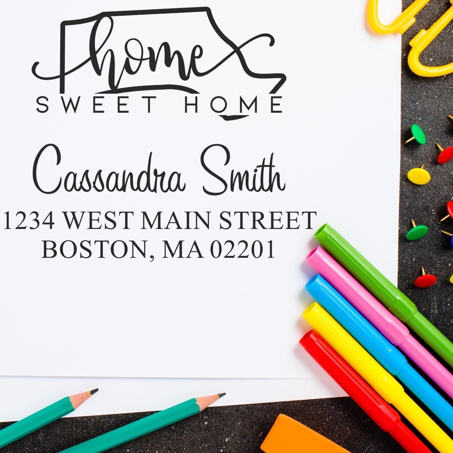 Self-Inking Home Sweet Home Massachusetts Personalized Mail Address Stamper