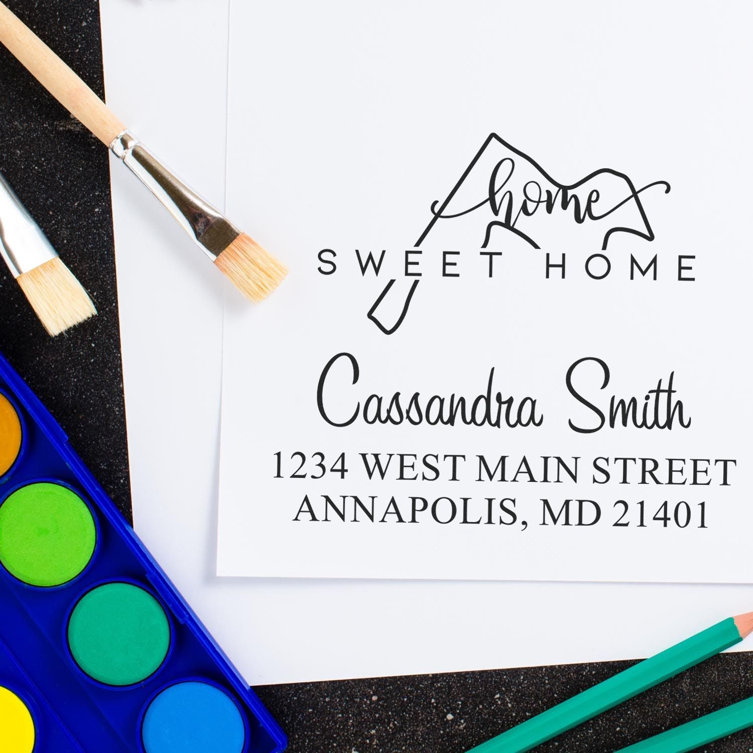 PSI Pre-Inked Home Sweet Home Maryland Personalized Home Address for Envelopes Rubber Stamp