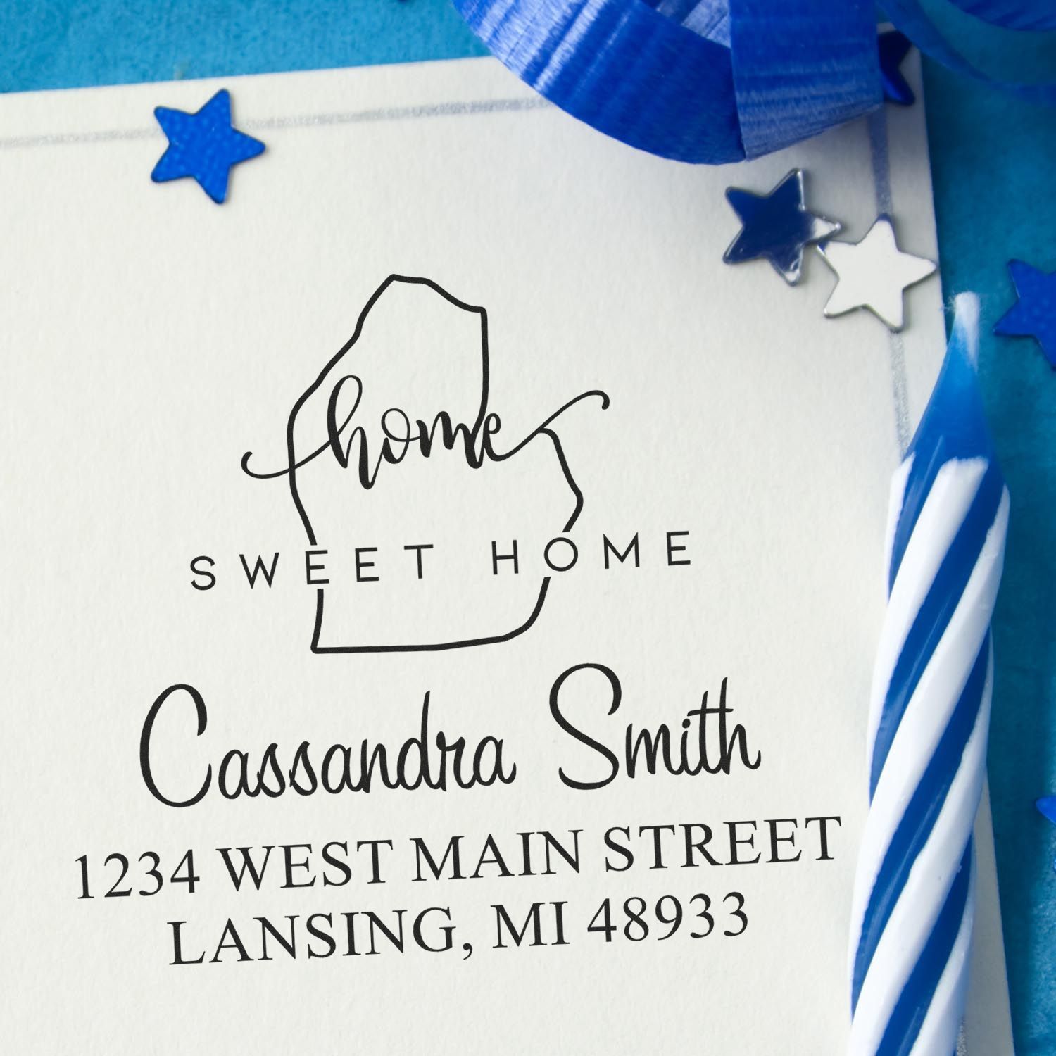 Self-Inking Home Sweet Home Michigan Personalized Mail Address Rubber Stamp