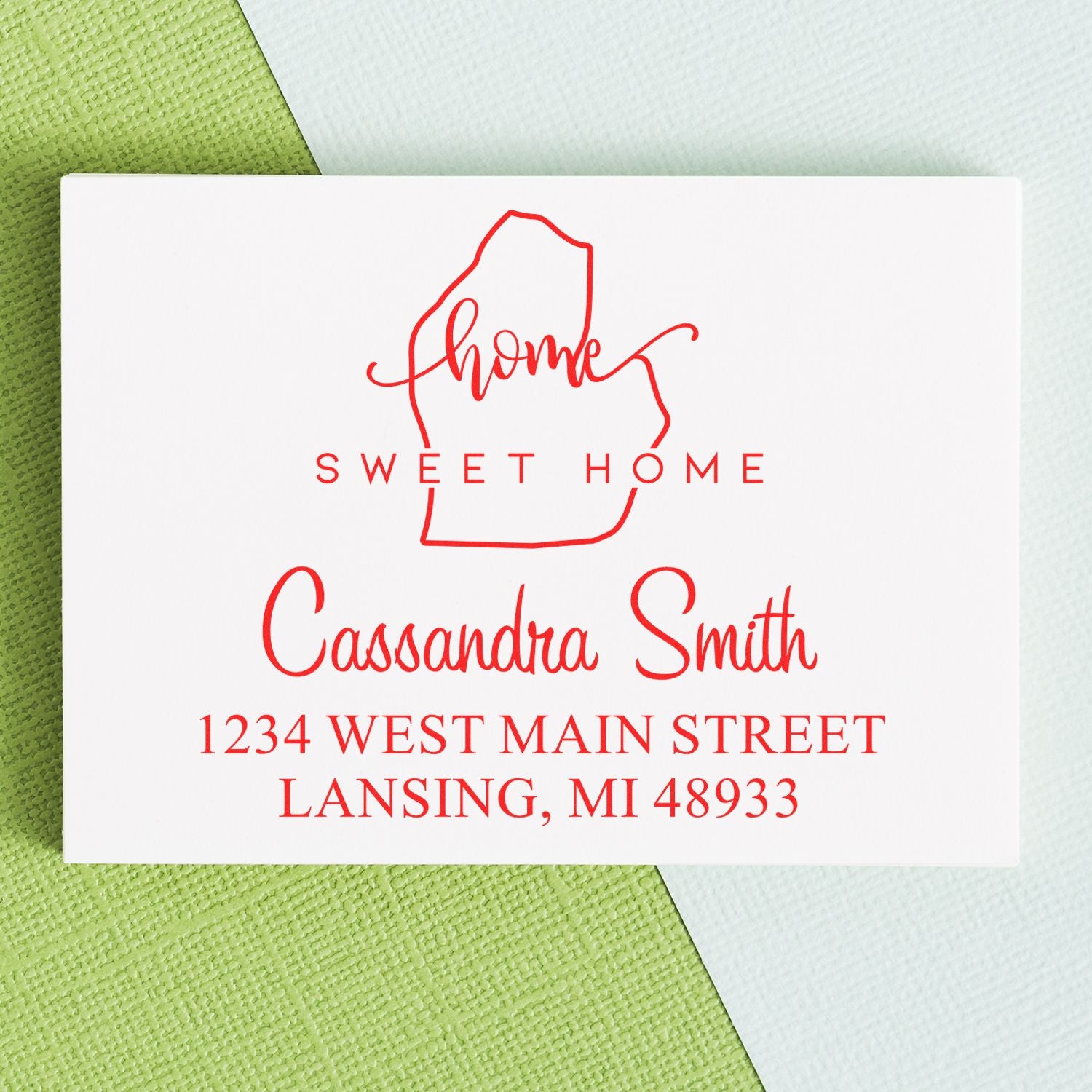 Self-Inking Home Sweet Home Michigan Personalized Mail Address Rubber Stamp