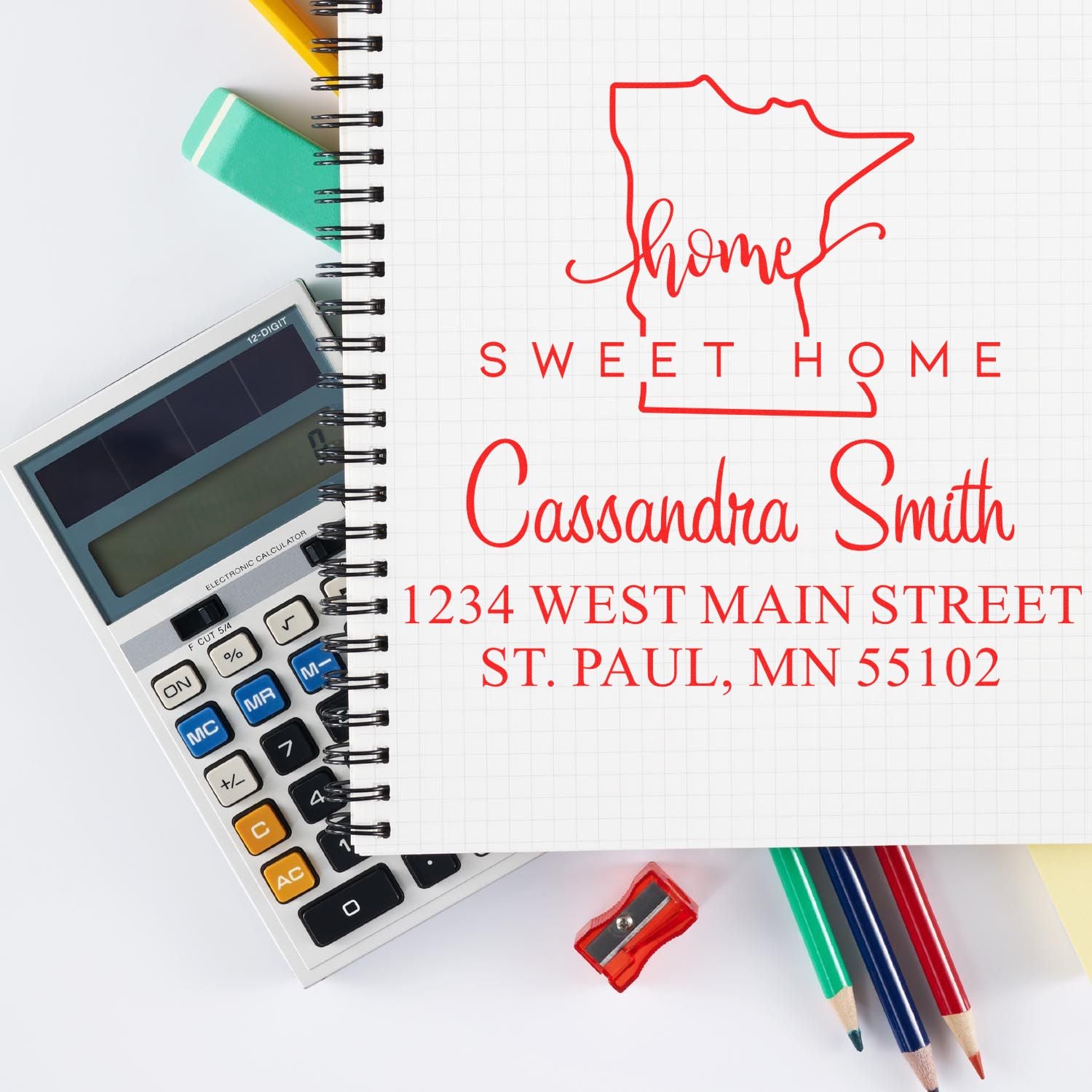 Wood Handle Home Sweet Home Minnesota Personalized Address Return Stamper