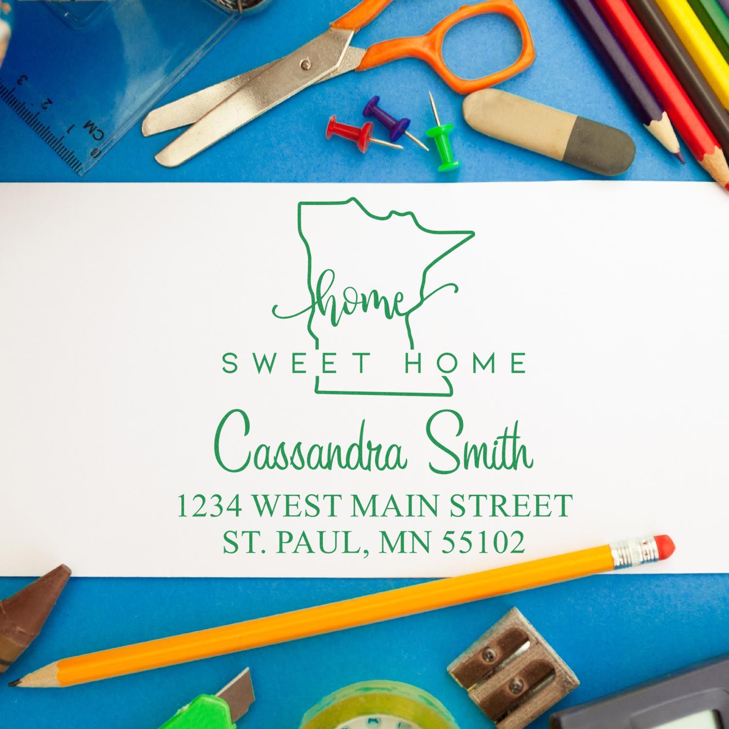 Wood Handle Home Sweet Home Minnesota Personalized Address Return Stamper