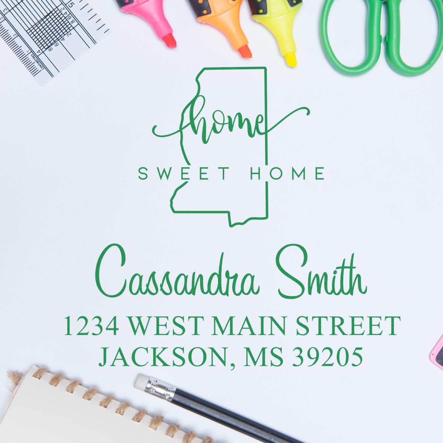 Slim Home Sweet Home Mississippi Custom Name and Address Pre-Inked Stamp