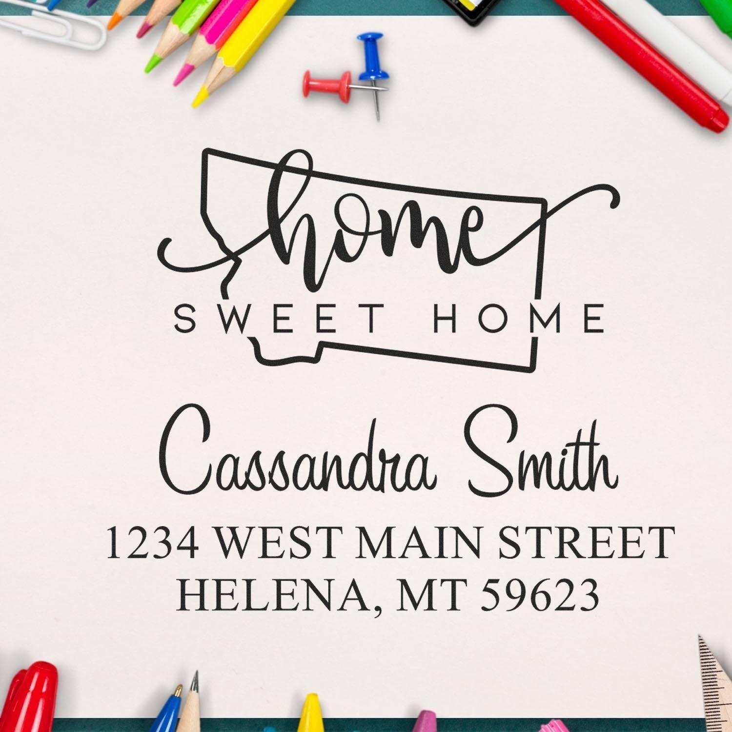 Wood Handle Home Sweet Home Montana Personalized Mailing Address Stamper