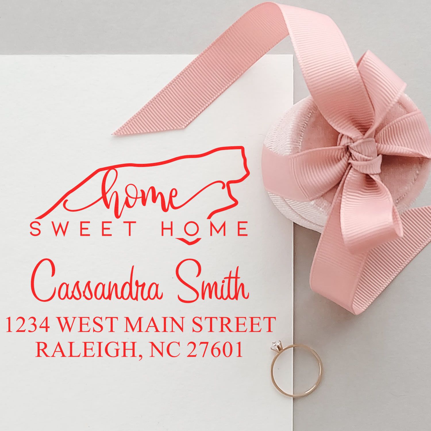 Wood Handle Home Sweet Home North Carolina Personalized New Address Rubber Stamp