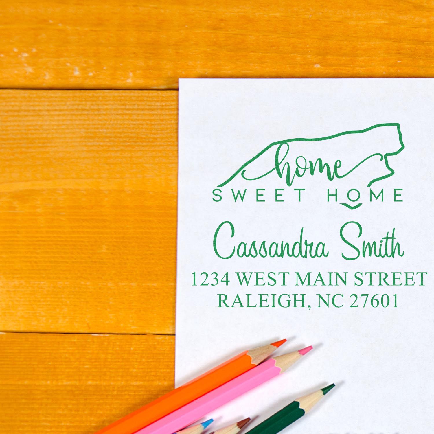 Slim Home Sweet Home North Carolina Custom Home Address Pre-Inked Stamp