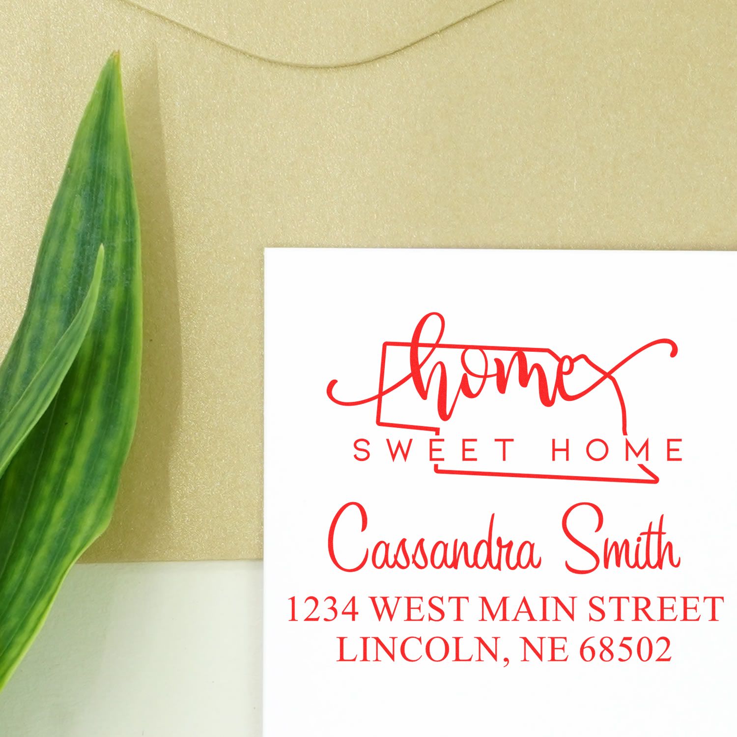 Wood Handle Home Sweet Home Nebraska Personalized Mailing Address Rubber Stamp