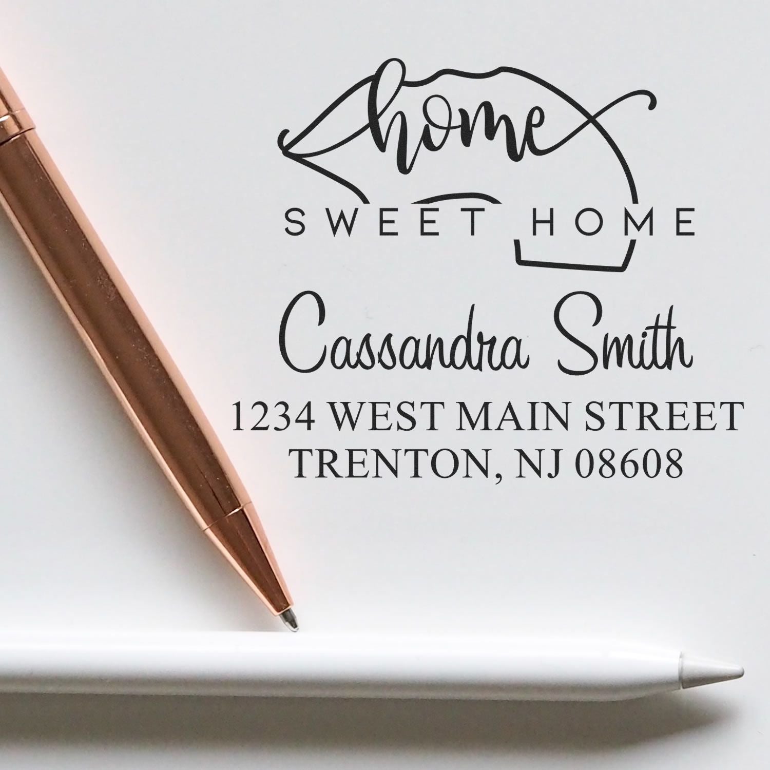 Wood Handle Home Sweet Home New Jersey Personalized Mail Address Rubber Stamp