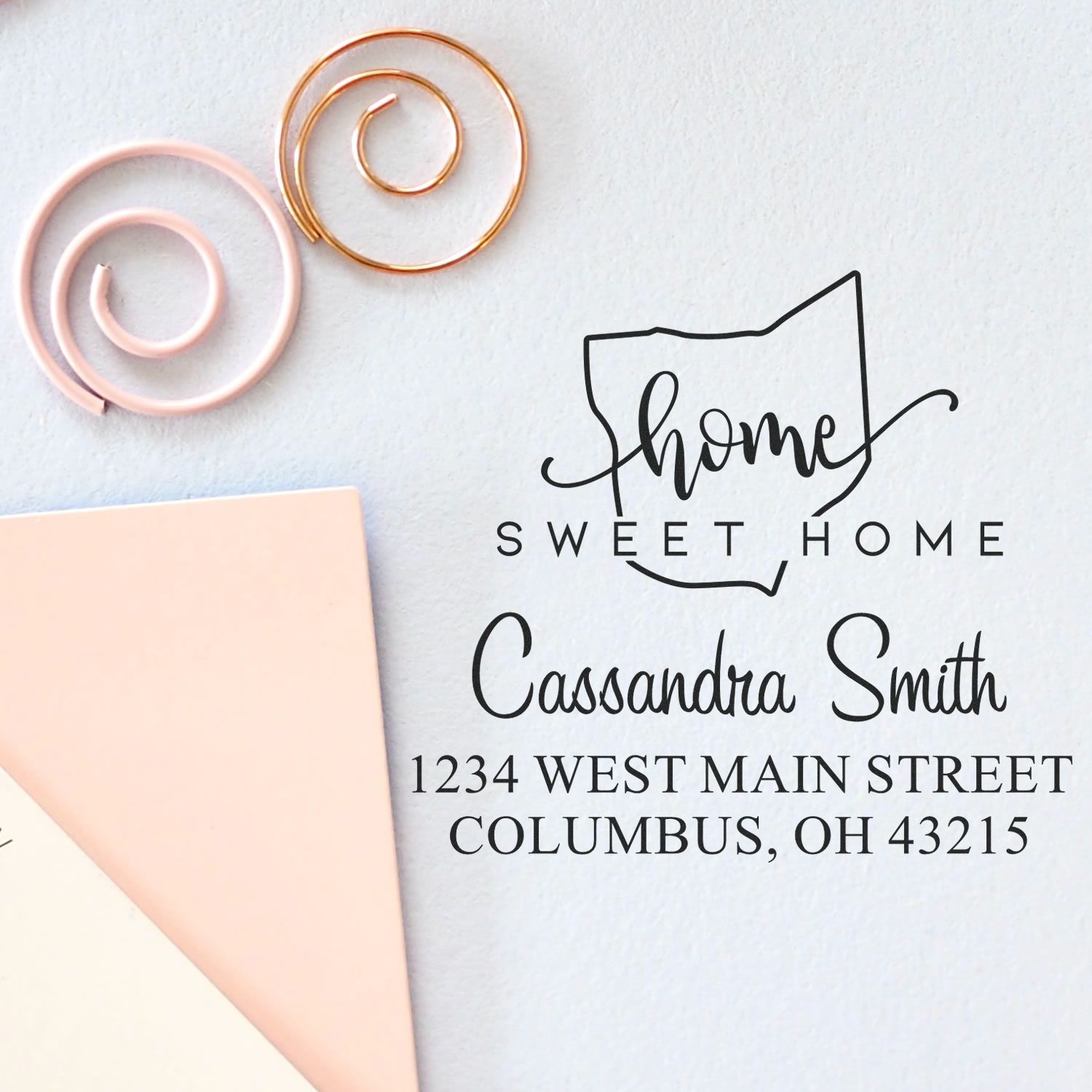 Wood Handle Home Sweet Home Ohio Personalized Home Address for Envelopes Stamper