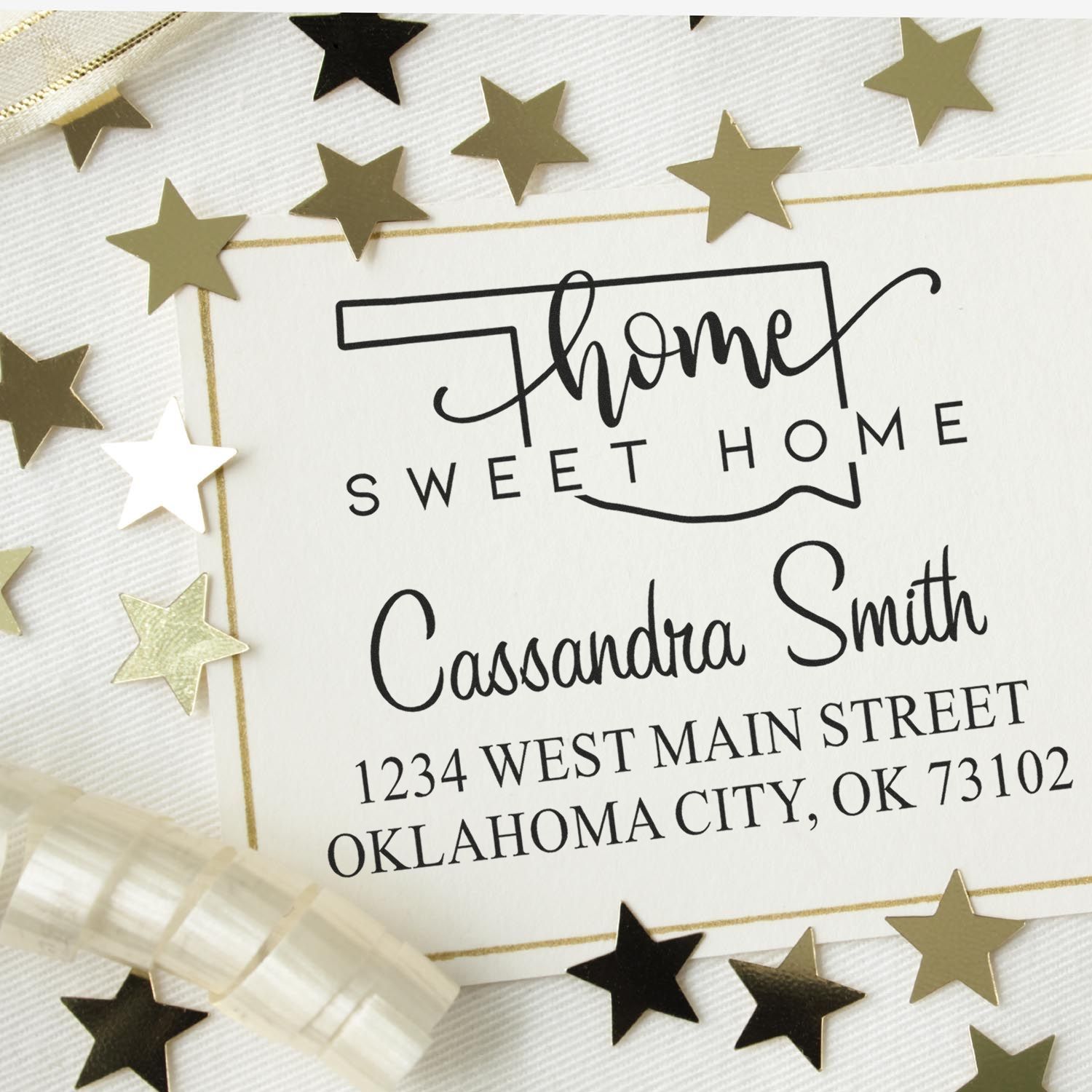 Wood Handle Home Sweet Home Oklahoma Personalized Home Address for Envelopes Rubber Stamp