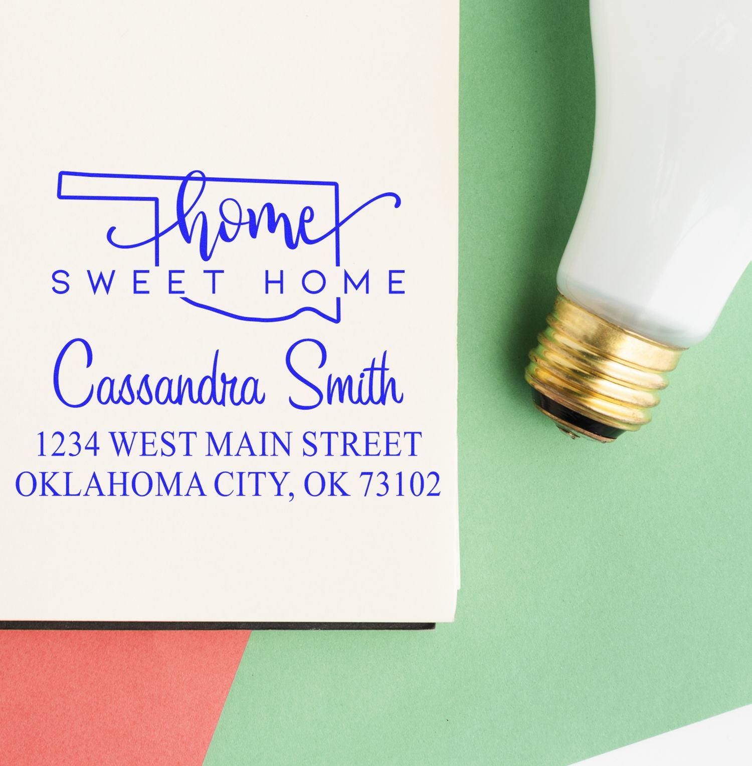 Slim Home Sweet Home Oklahoma Custom New Home Address Pre-Inked Stamp