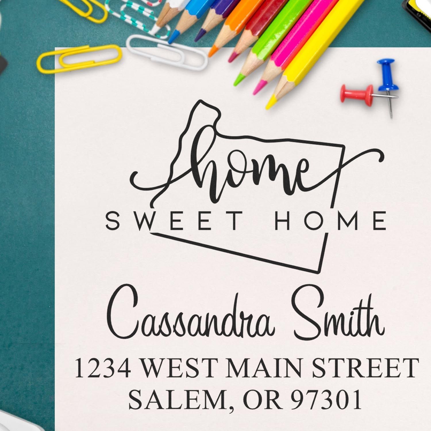 Wood Handle Home Sweet Home Oregon Personalized Address Label Stamp