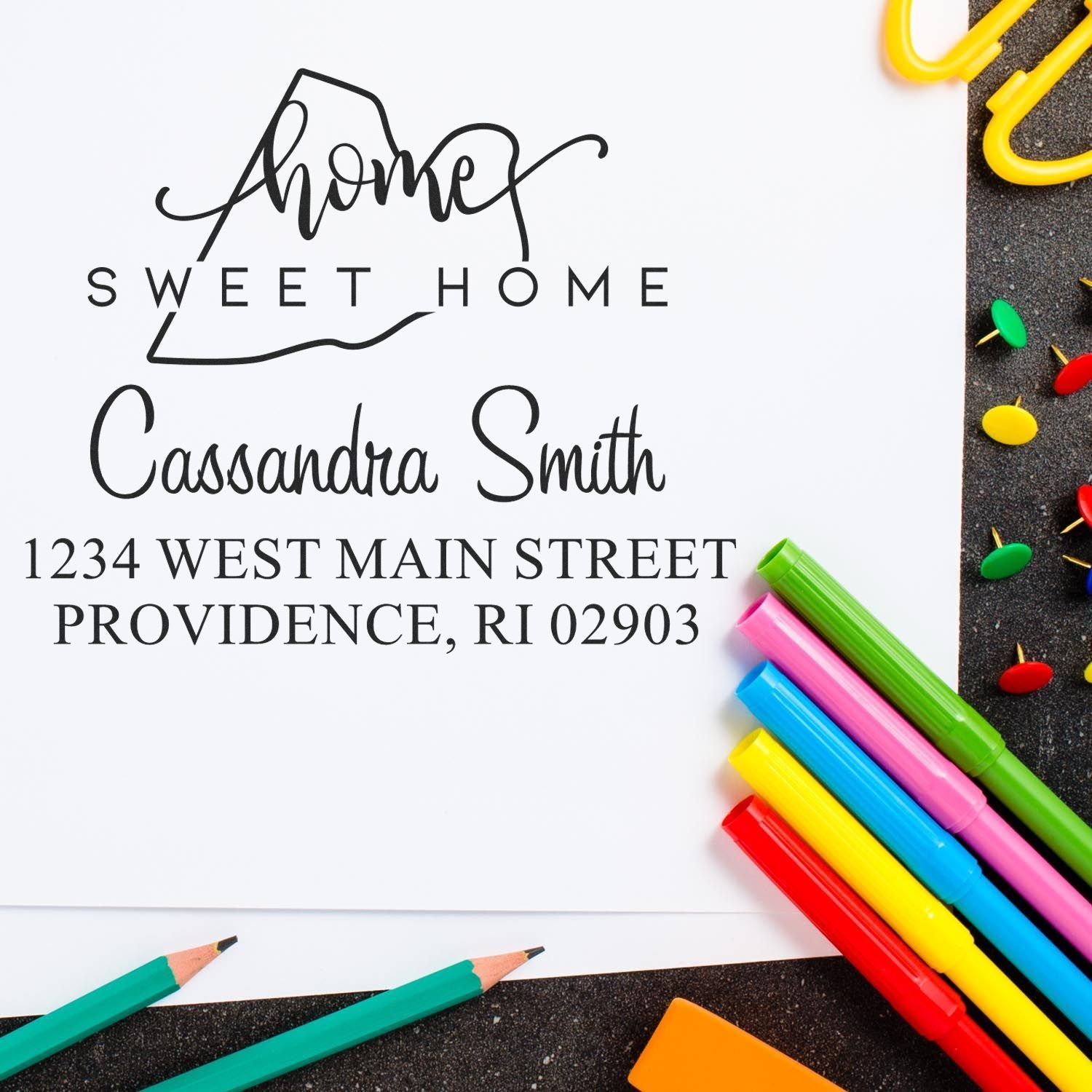 Wood Handle Home Sweet Home Rhode Island Personalized Address Label Rubber Stamp