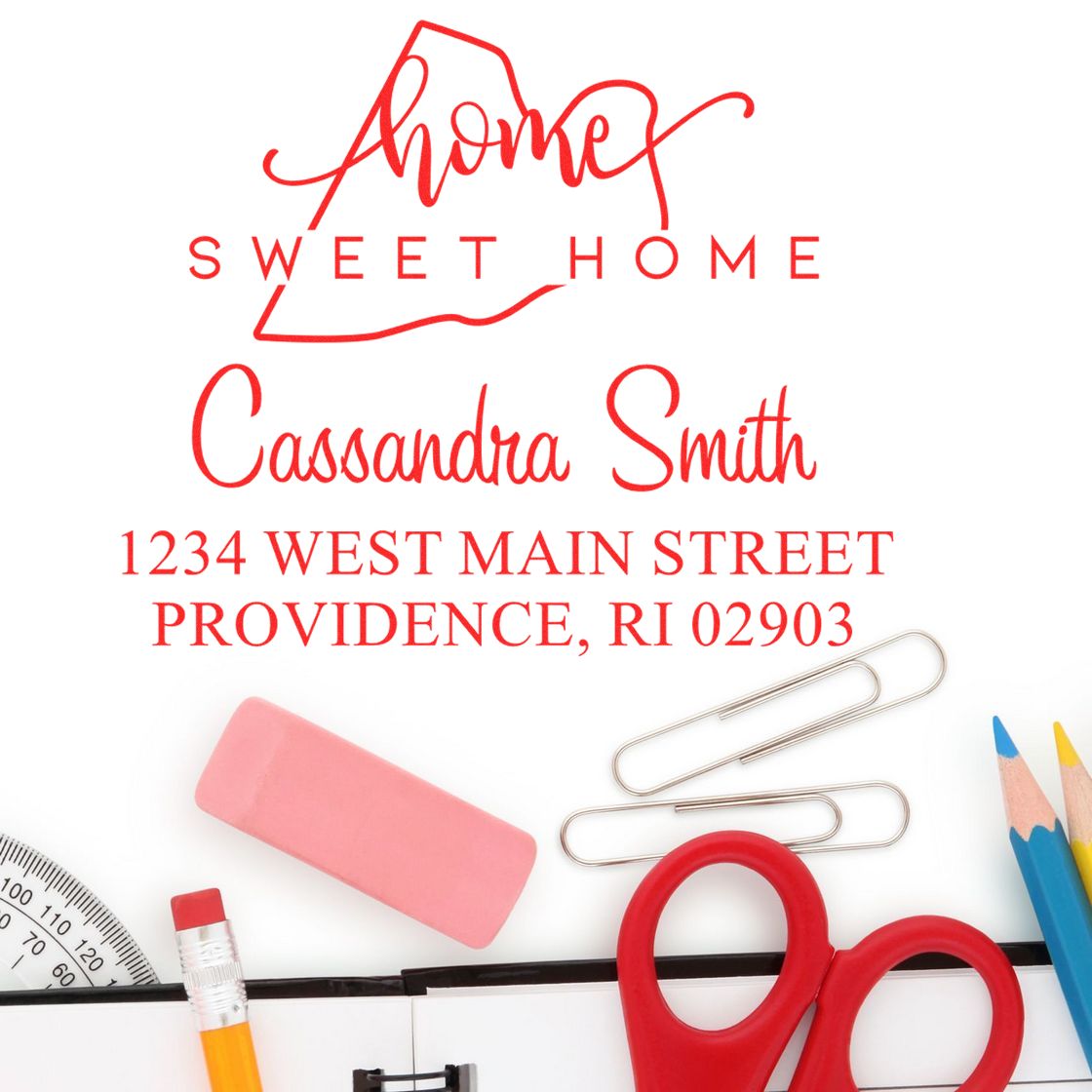 Wood Handle Home Sweet Home Rhode Island Personalized Address Label Rubber Stamp