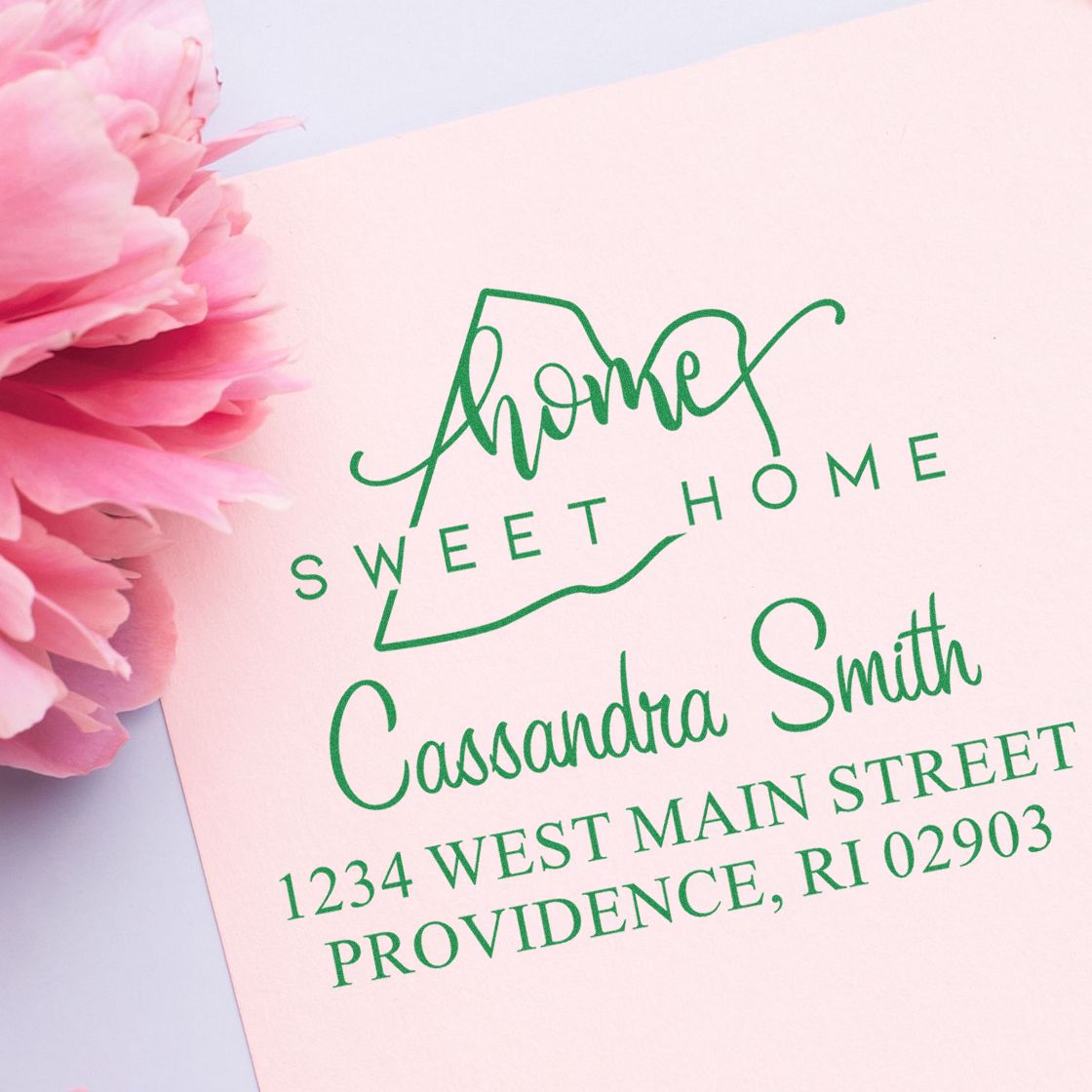 Wood Handle Home Sweet Home Rhode Island Personalized Address Label Rubber Stamp