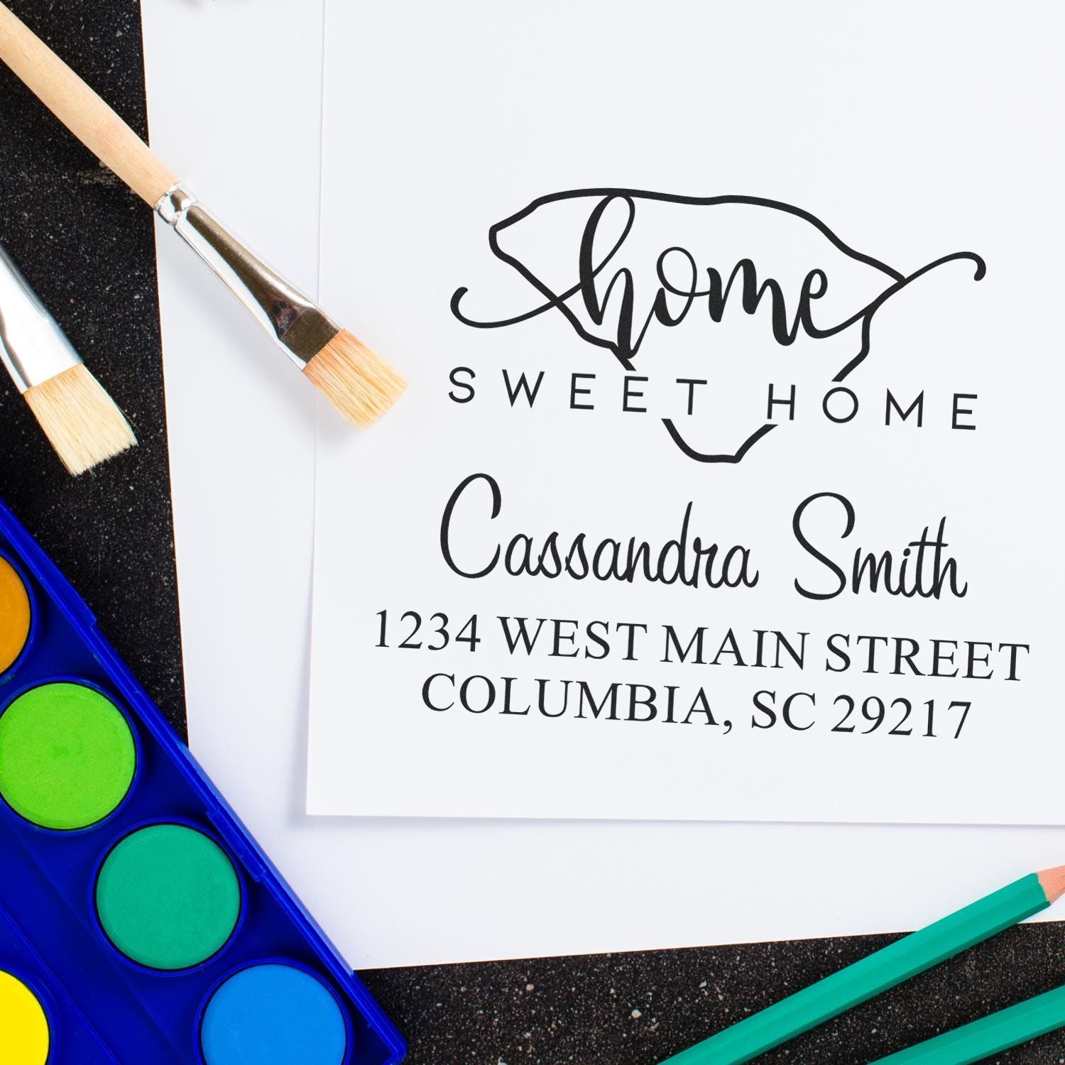 Self-Inking Home Sweet Home South Carolina Custom Name and Address Rubber Stamp