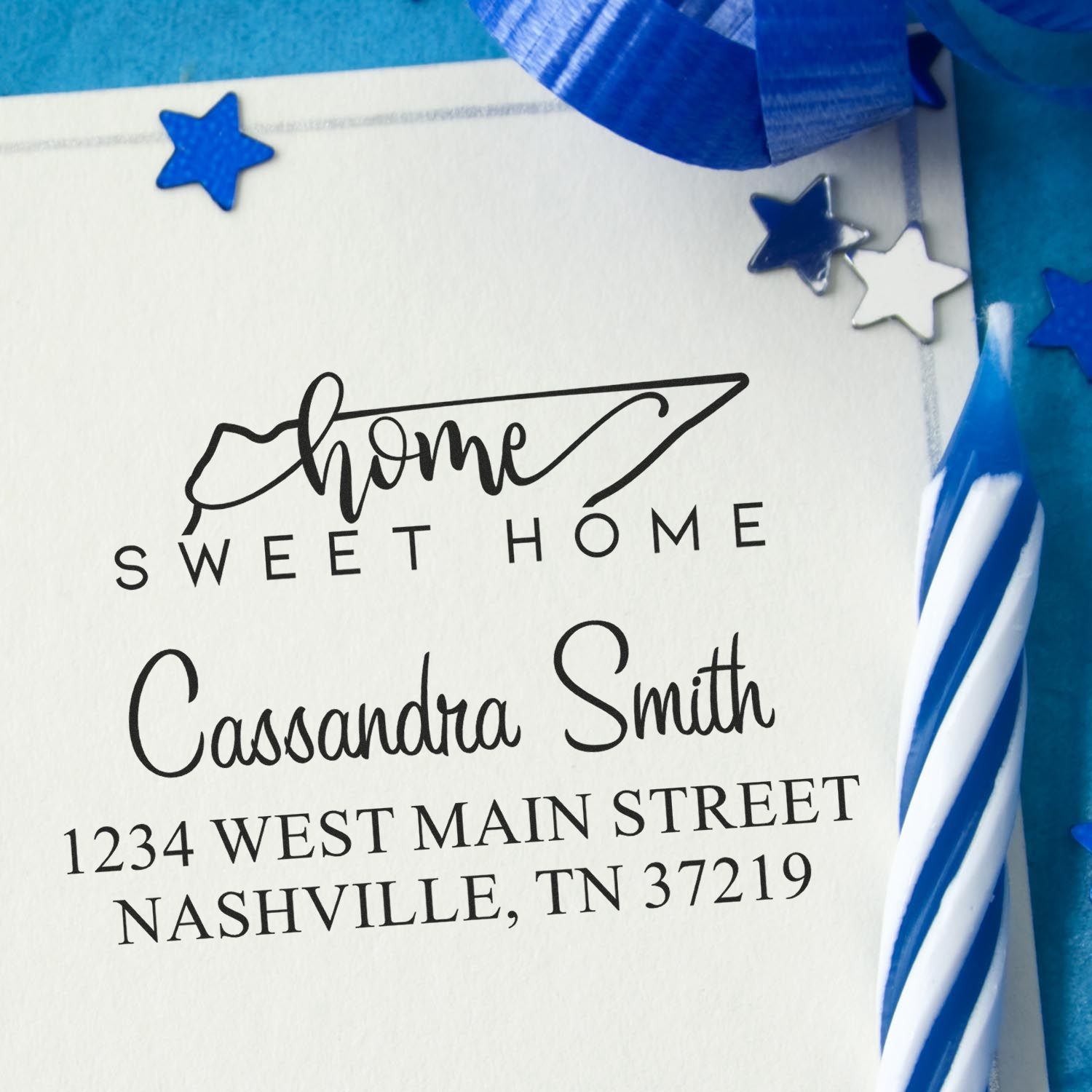 Wood Handle Home Sweet Home Tennessee Custom Address Rubber Stamp