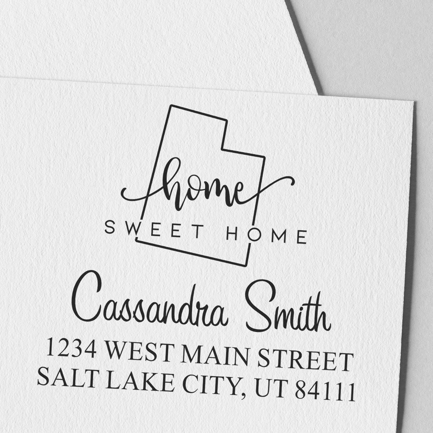 Wood Handle Home Sweet Home Utah Custom Return Address Stamper