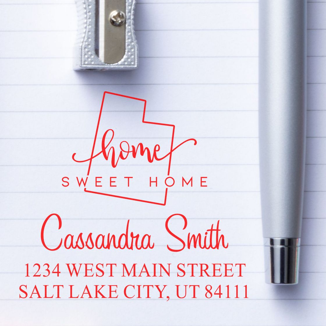 Slim Home Sweet Home Utah Custom Mail Address Stamper