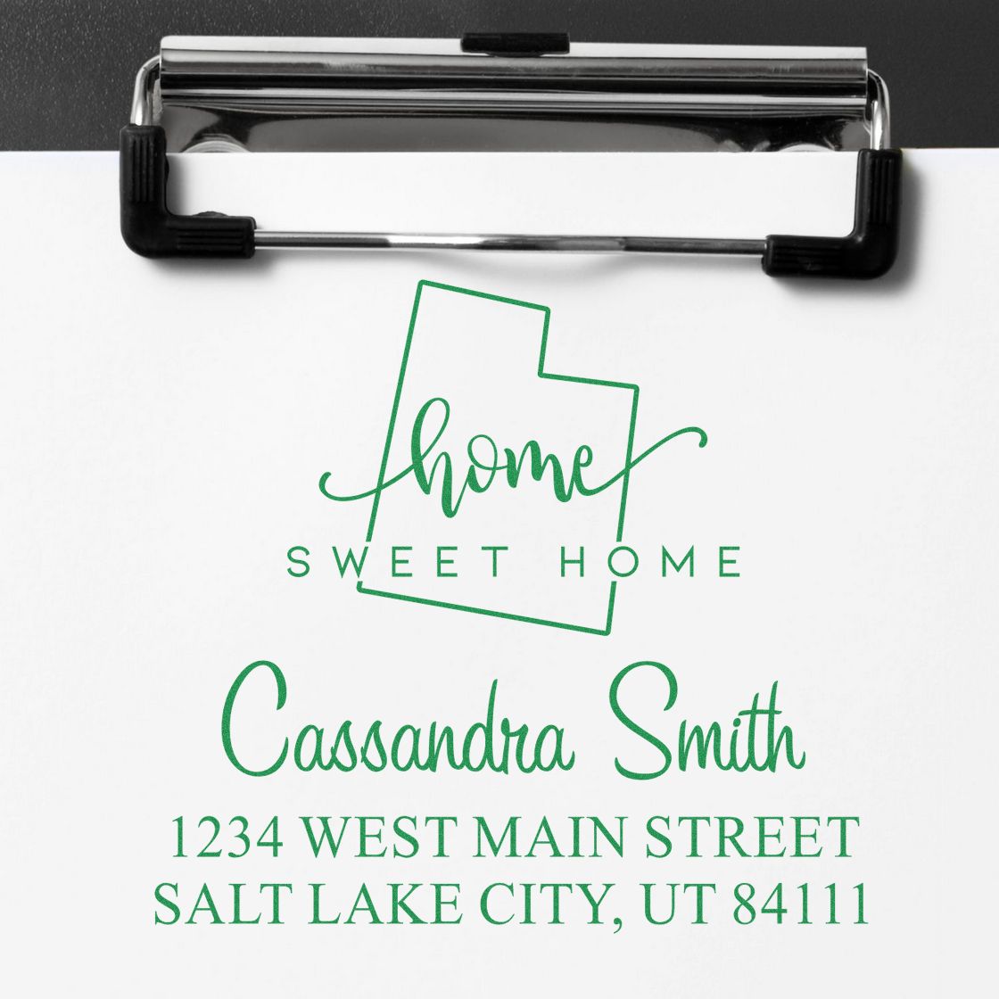 Wood Handle Home Sweet Home Utah Custom Return Address Stamper