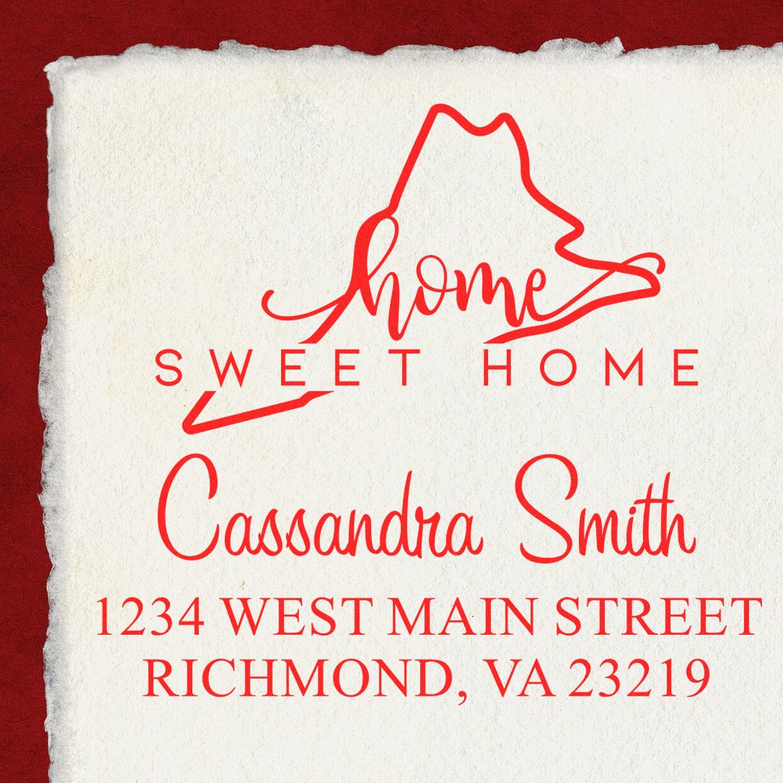 Wood Handle Home Sweet Home Virginia Custom Name and Address Stamp