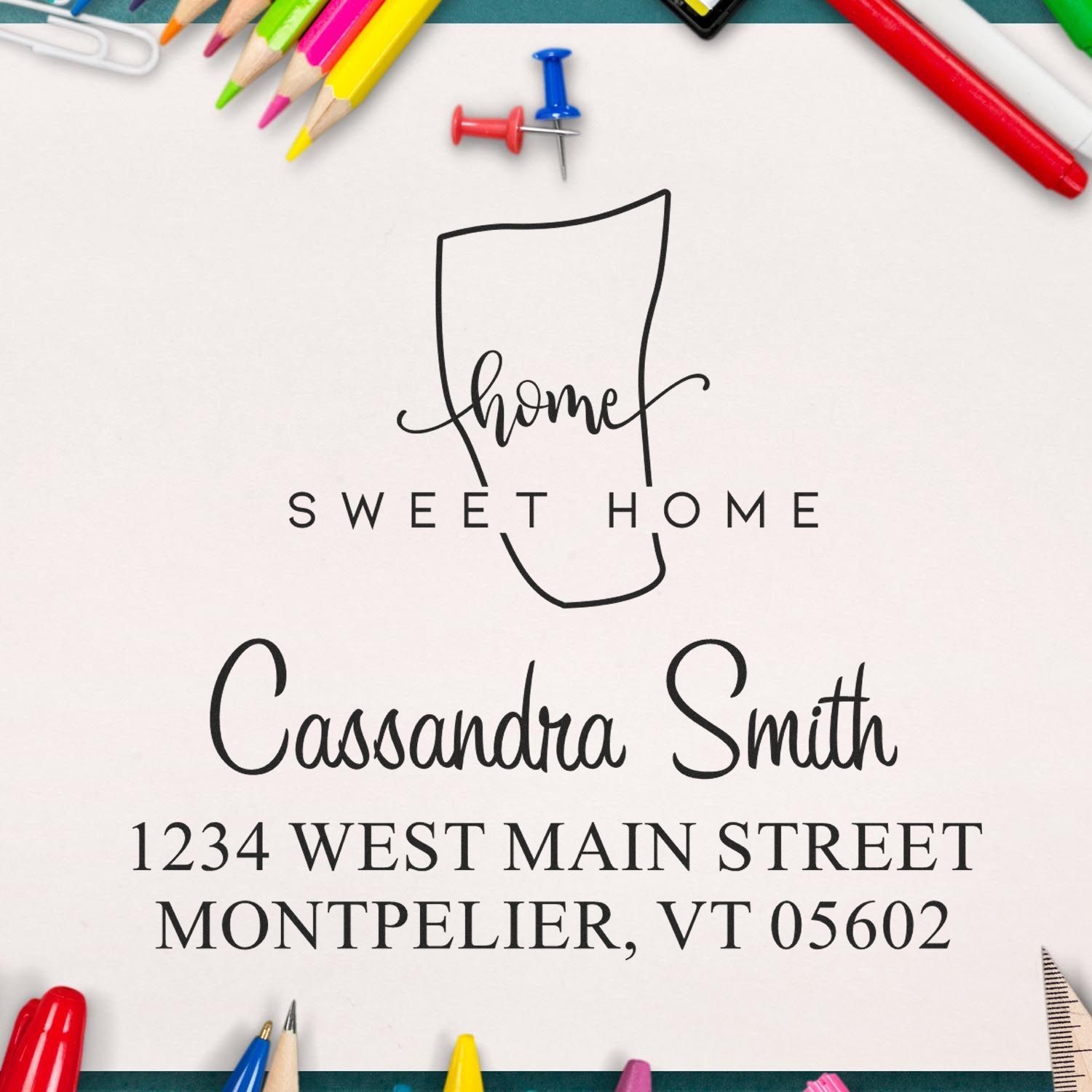 Slim Home Sweet Home Vermont Custom Mail Address Pre-Inked Stamp