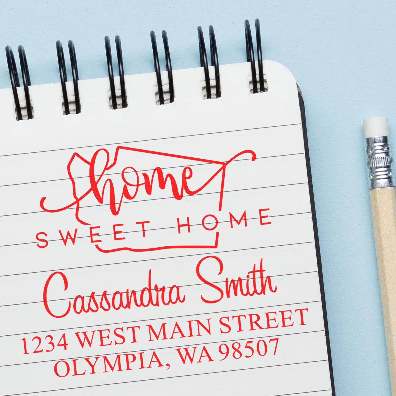 Wood Handle Home Sweet Home Washington Custom Name and Address Stamper