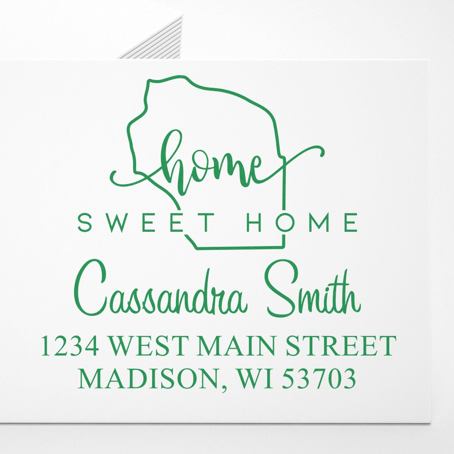 Wood Handle Home Sweet Home Wisconsin Custom Mailing Stamp