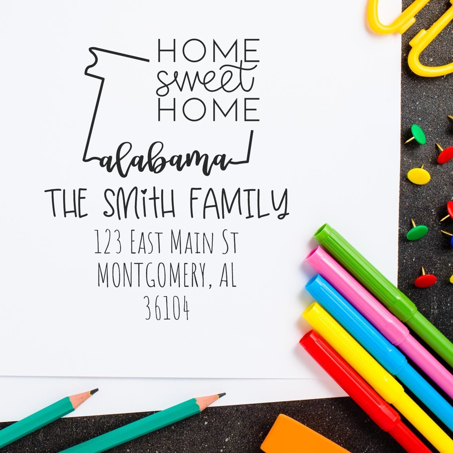 Slim Alabama Home Sweet Home Custom Address Label Stamp