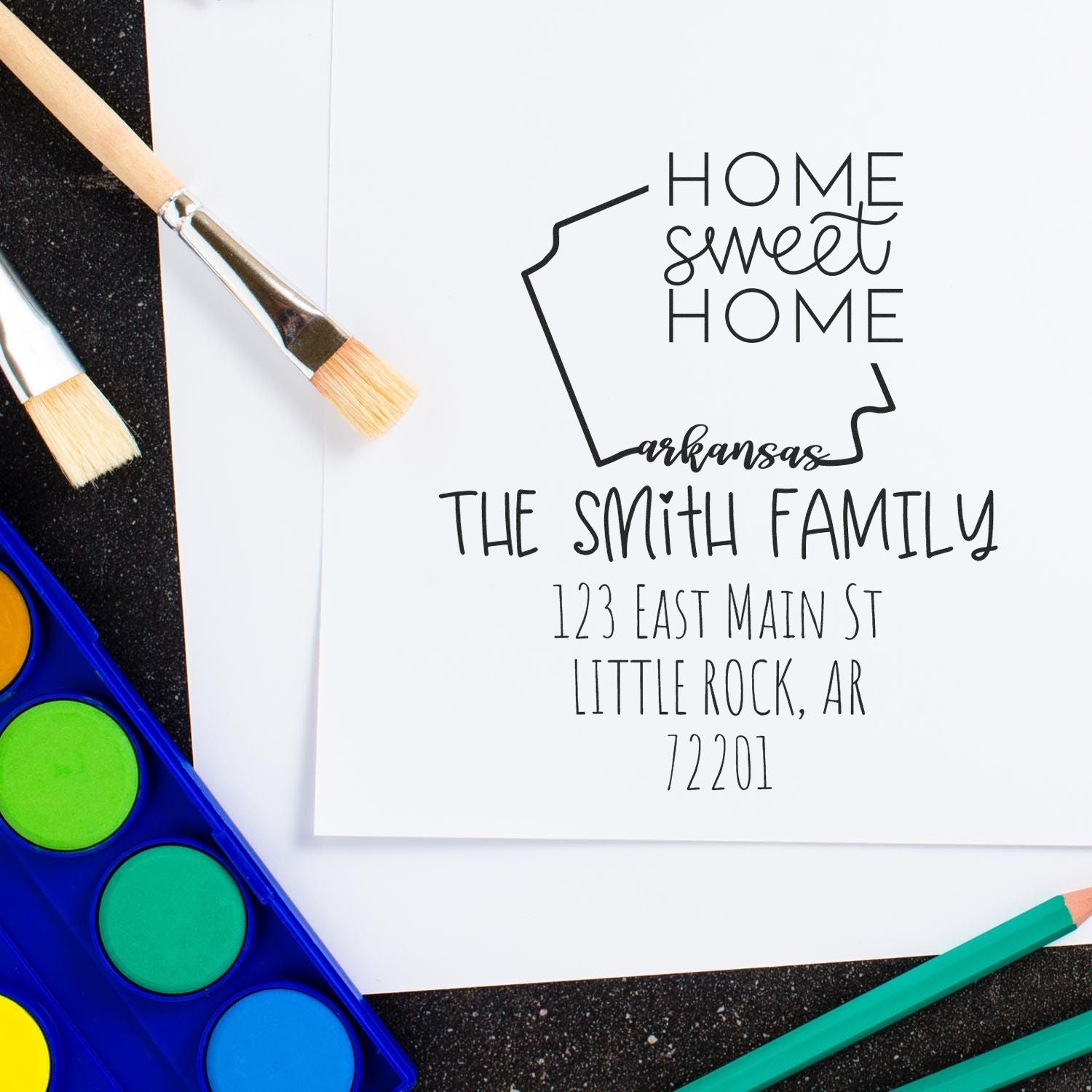 Wood Handle Arkansas Home Sweet Home Custom Home Address Stamp