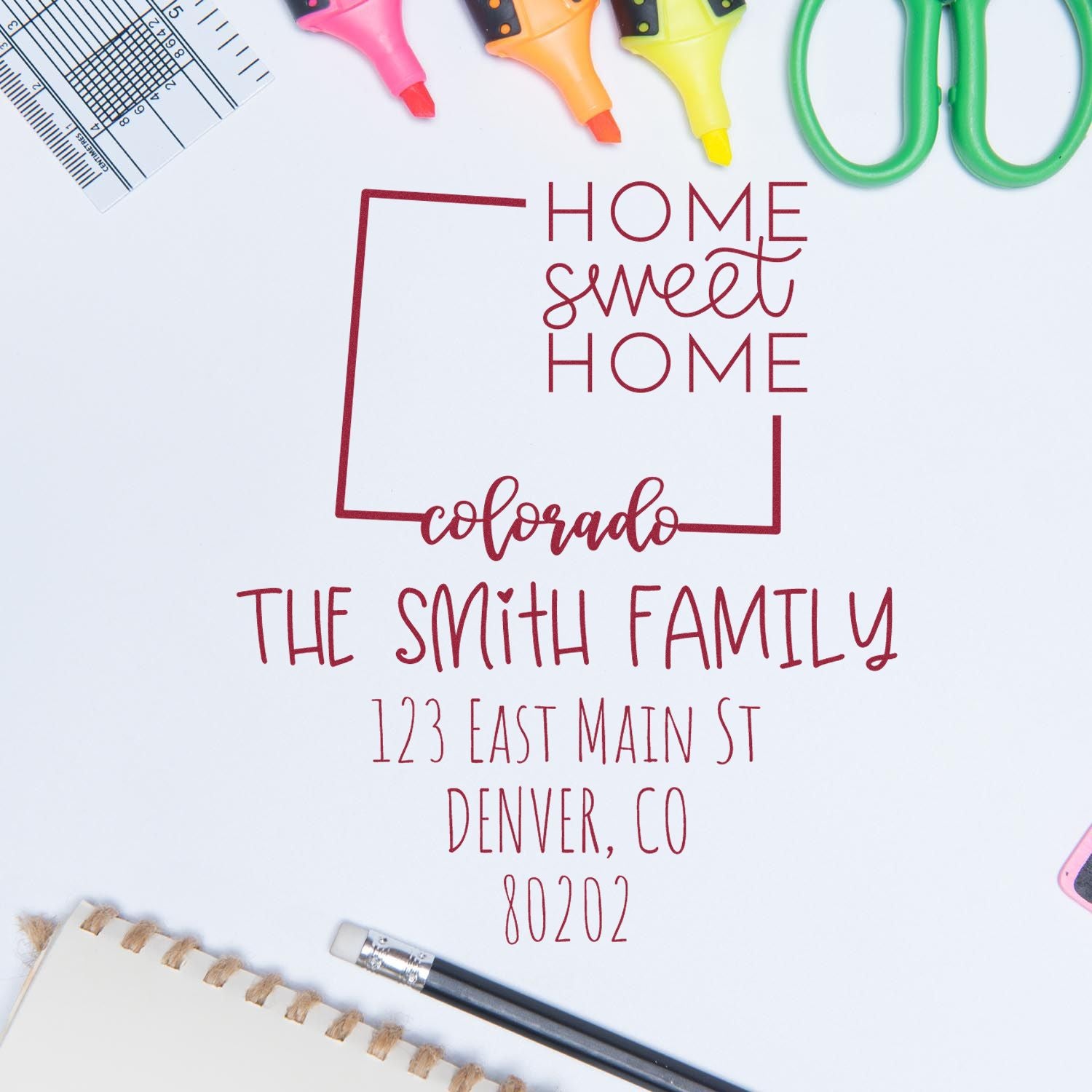 Slim Colorado Home Sweet Home Customized Address Pre-Inked Stamp