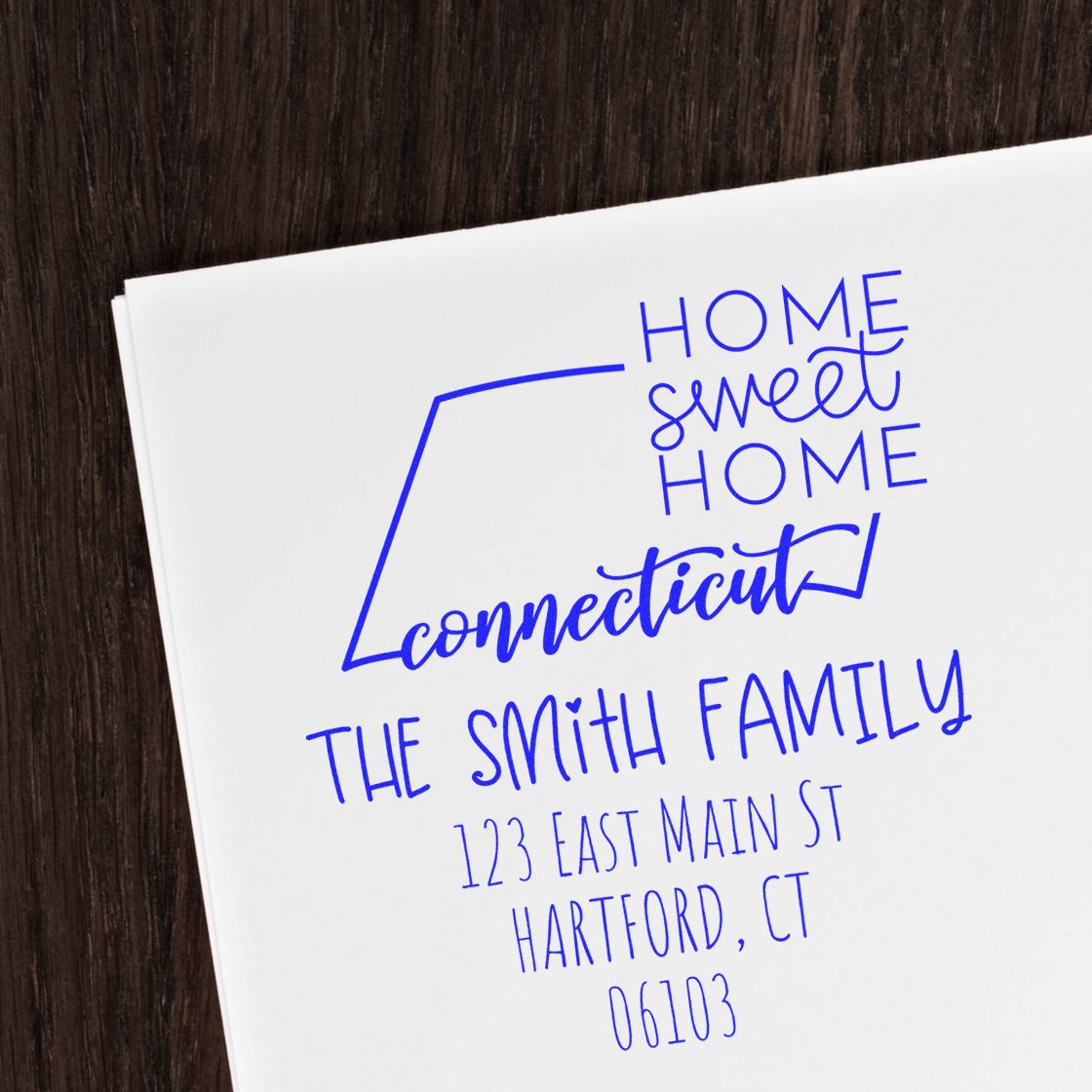 Wood Handle Connecticut Home Sweet Home Custom New Home Address Stamp