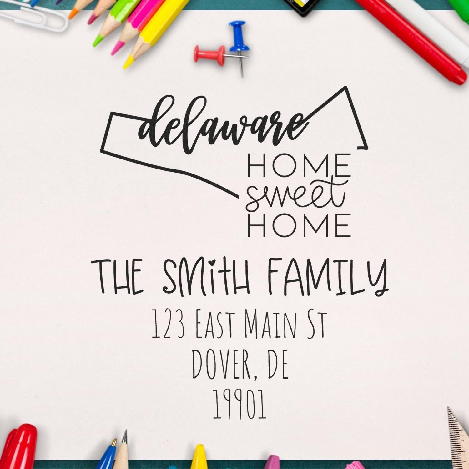 Wood Handle Delaware Home Sweet Home Custom New Home Address Stamper