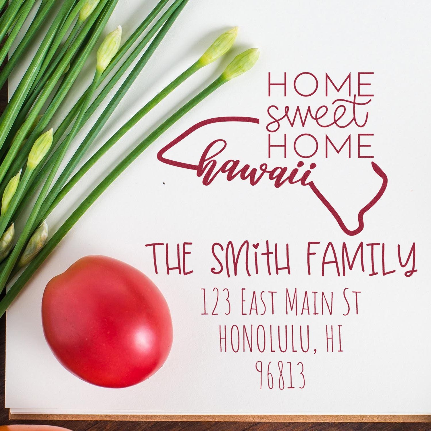 Slim Hawaii Home Sweet Home Customized Name and Address Stamper