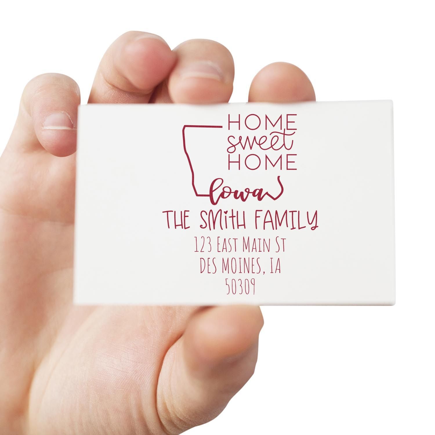 Slim Iowa Home Sweet Home Customized Mailing Pre-Inked Stamp