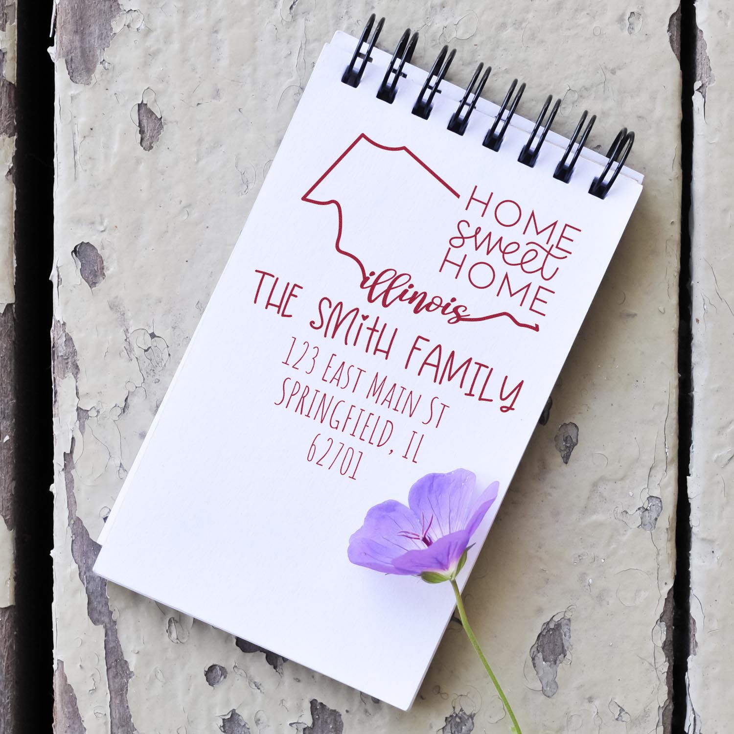 Wood Handle Illinois Home Sweet Home Custom Mailing Address Stamp