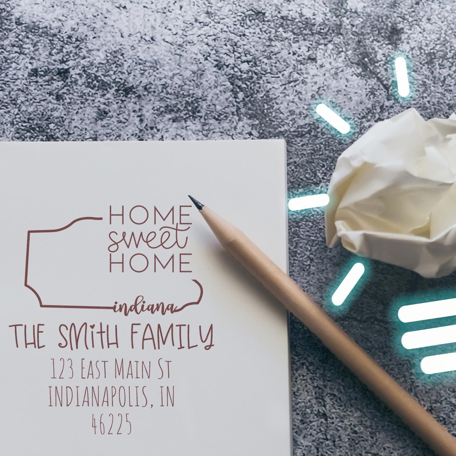 Slim Indiana Home Sweet Home Customized Mailing Stamper