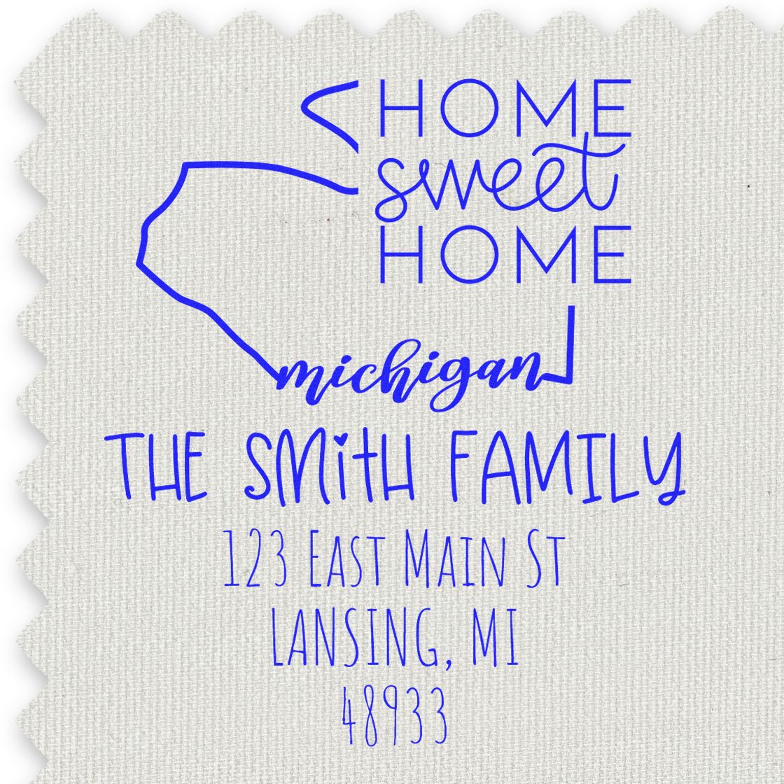 Slim Michigan Home Sweet Home Customized New Home Address Stamp