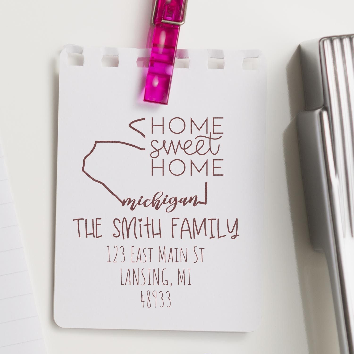 Slim Michigan Home Sweet Home Customized New Home Address Stamp