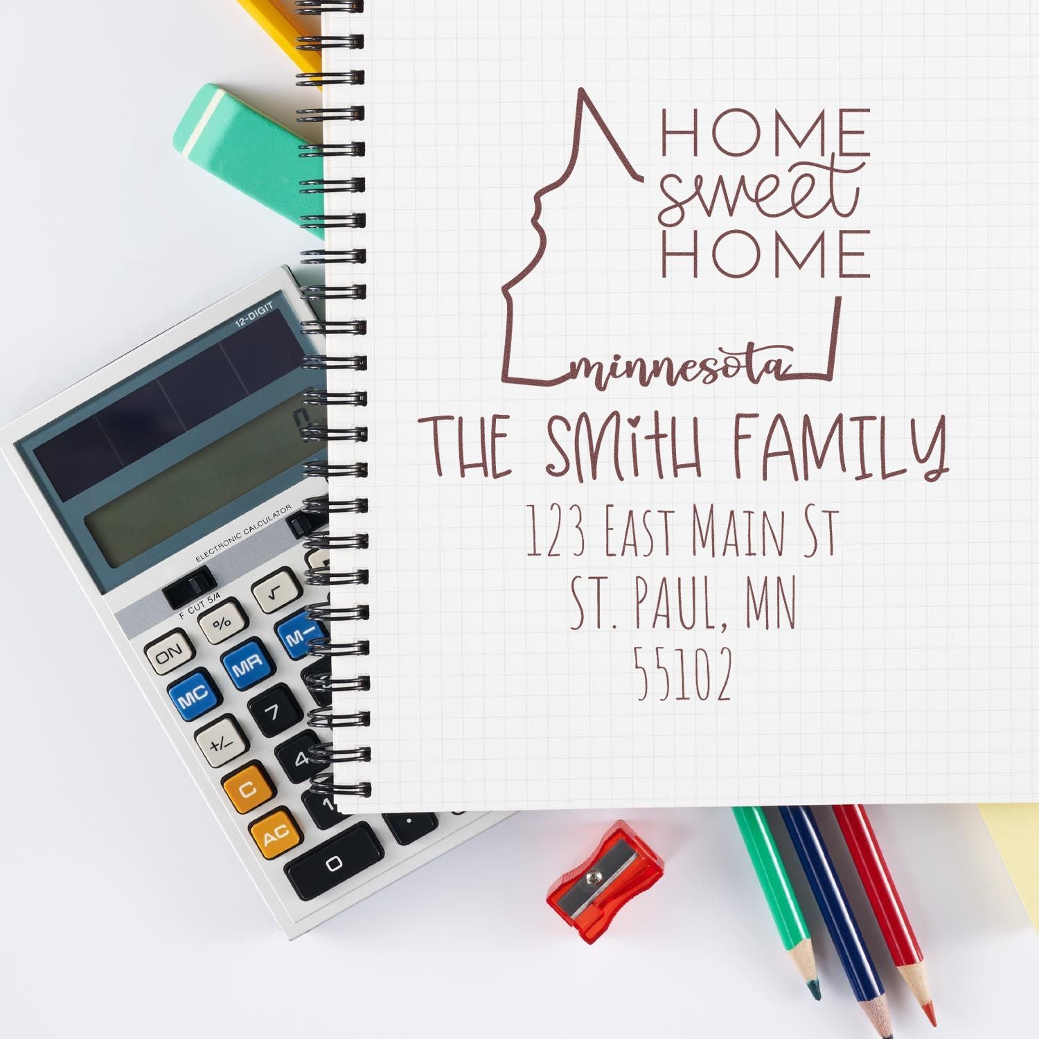 Slim Minnesota Home Sweet Home Customized New Home Address Stamper