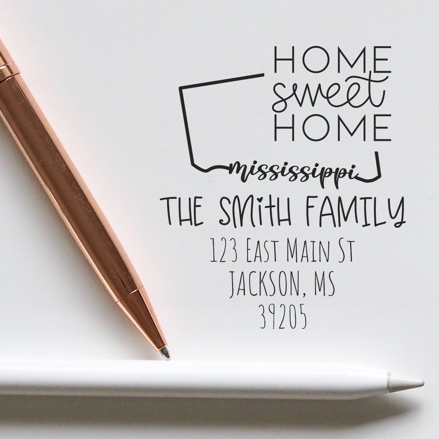 Wood Handle Mississippi Home Sweet Home Custom Home Address for Envelopes Rubber Stamp