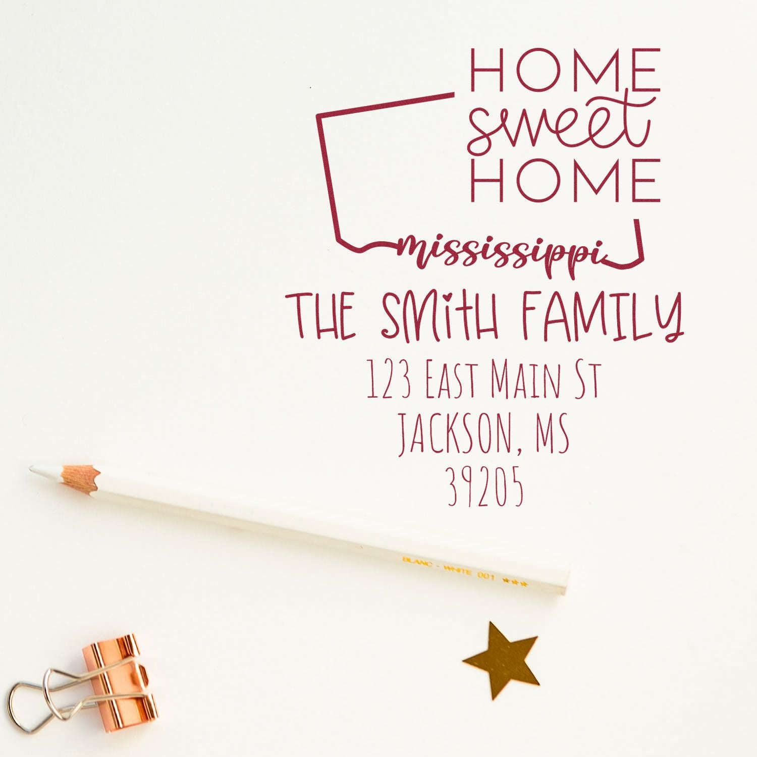 Wood Handle Mississippi Home Sweet Home Custom Home Address for Envelopes Rubber Stamp