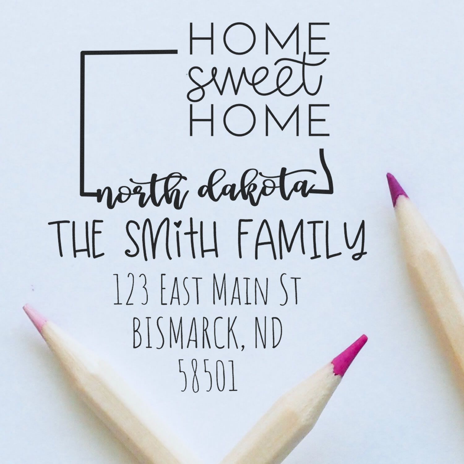 PSI Pre-Inked North Dakota Home Sweet Home Customized Address Return Stamper