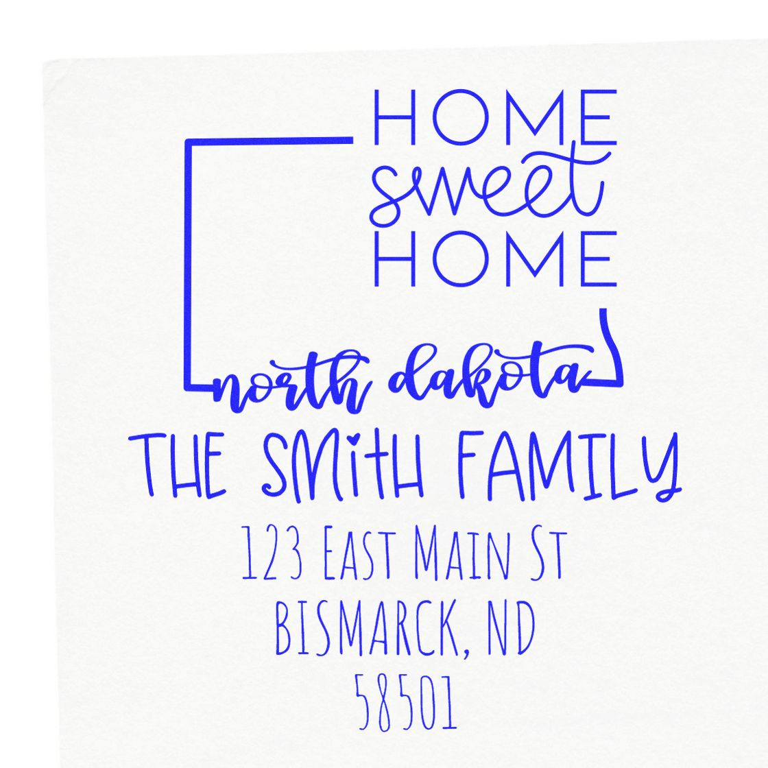 Wood Handle North Dakota Home Sweet Home Customized Name and Address Stamp