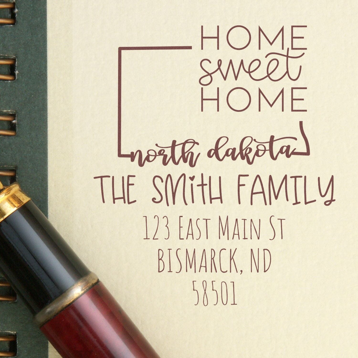 Slim North Dakota Home Sweet Home Customized New Address Stamp