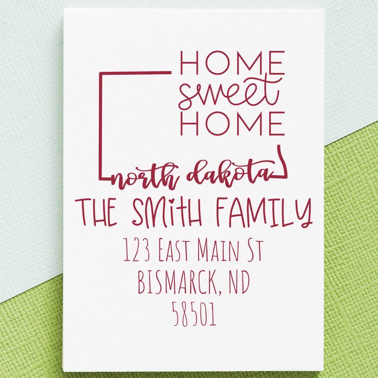 Wood Handle North Dakota Home Sweet Home Customized Name and Address Stamp