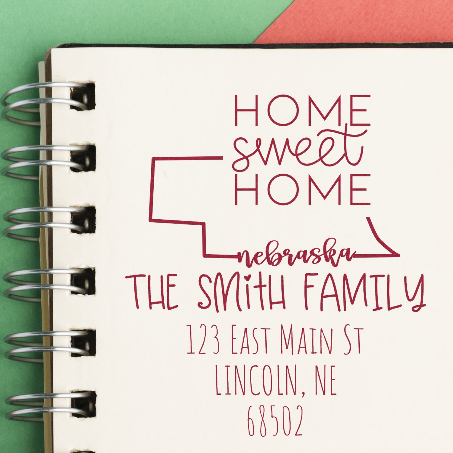 Slim Nebraska Home Sweet Home Customized Address Return Pre-Inked Stamp