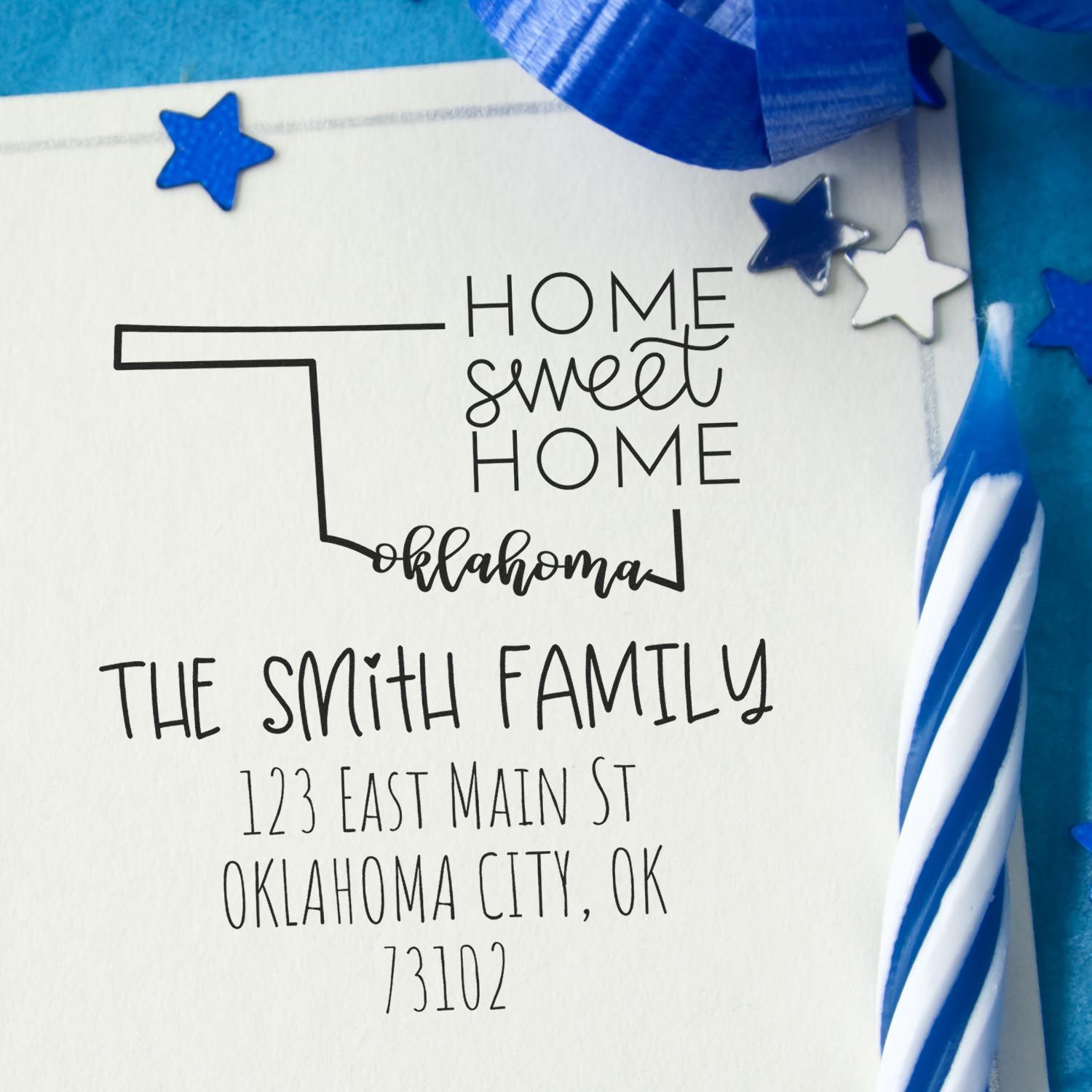 Wood Handle Oklahoma Home Sweet Home Customized Name and Address Rubber Stamp