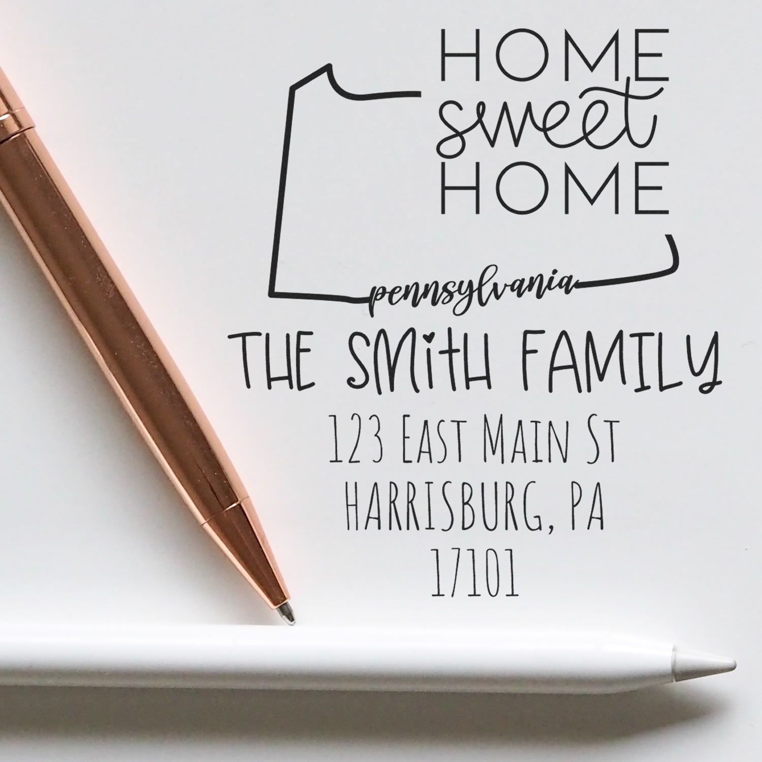 Slim Pennsylvania Home Sweet Home Customized Home Address for Envelopes Stamper