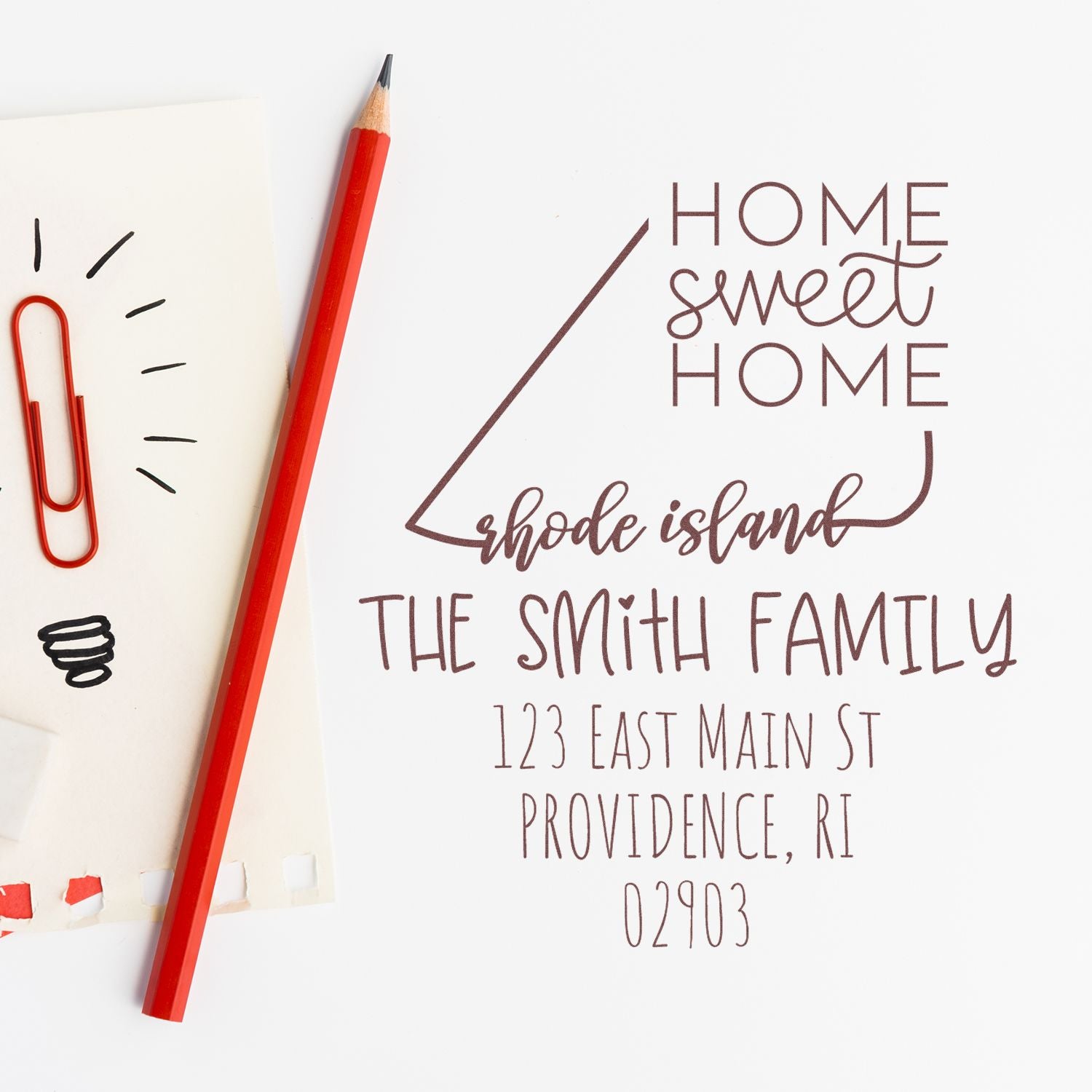 Slim Rhode Island Home Sweet Home Customized Home Address for Envelopes Pre-Inked Stamp